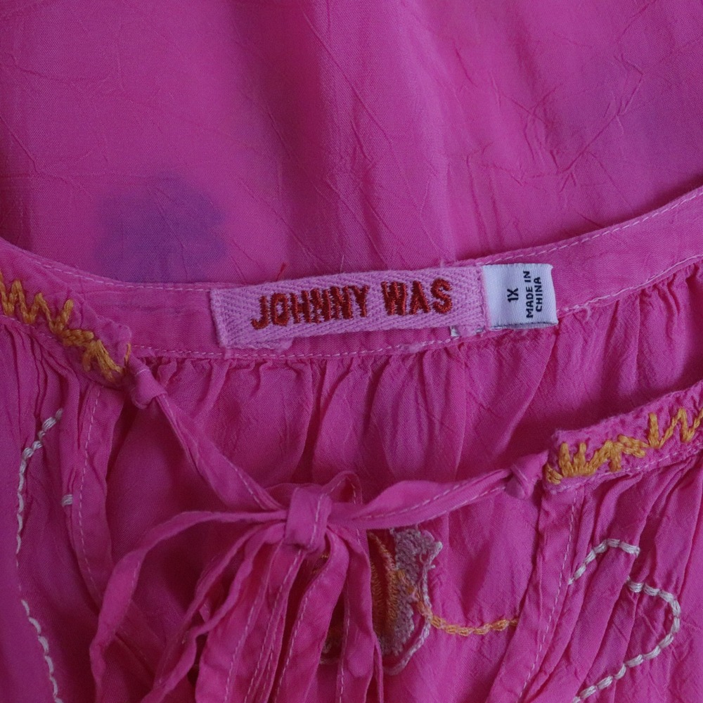 Johnny Was Zadonia Embroidered Tie Neck Blouse‎ 1X Fuchsia Pink - Picture 10 of 11